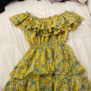 Rhode size small green and yellow ruffle dress